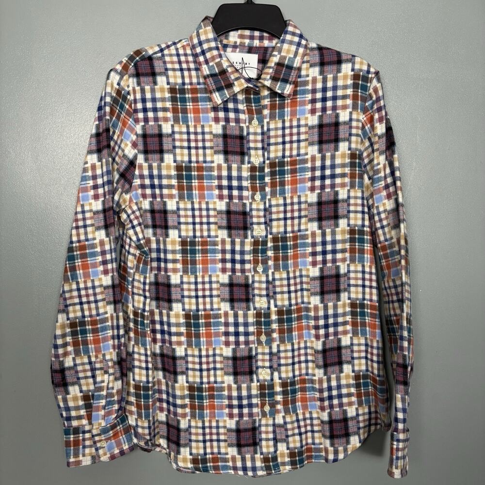 NWOT THE SHIRT ROCHELLE BEHRENS Plaid Flannel Style Long Sleeve Boyfriend Small